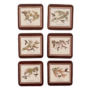 PIMPERNEL Vintage Cork Backed Coaster 4”x 4” (set of 6) Hummingbirds & Florals